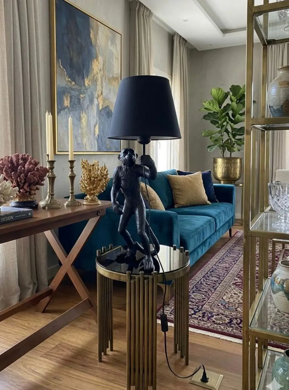 Dekoratif Maymun Figürlü Abajur  Biblo