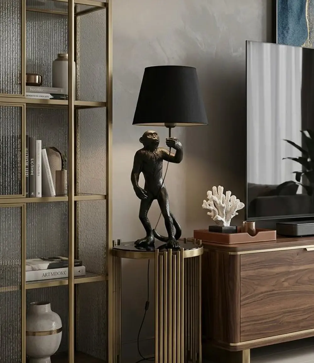 Dekoratif Maymun Figürlü Abajur  Biblo