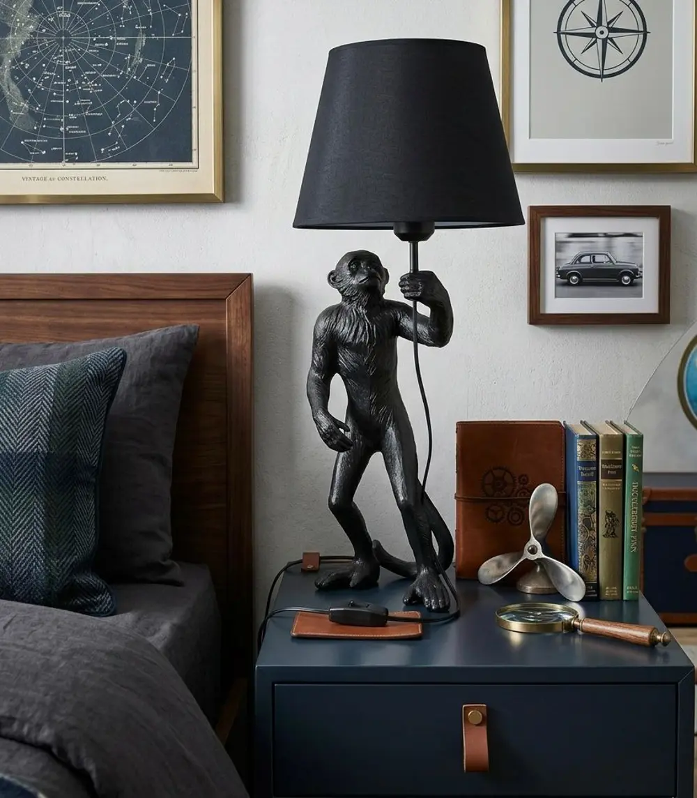 Dekoratif Maymun Figürlü Abajur  Biblo