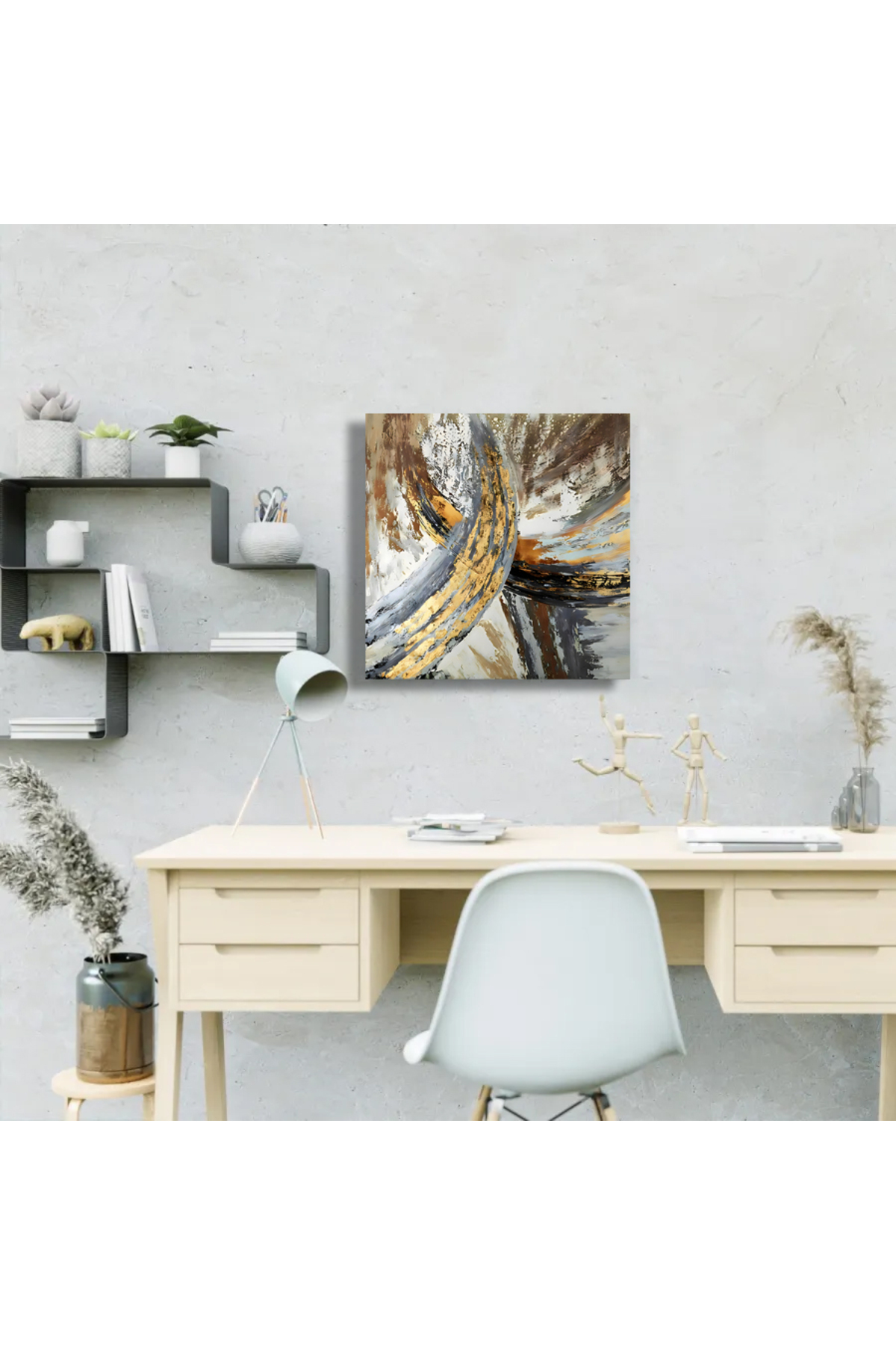 Korkmazkanvas Dekoratif Mermer Yolu Altın Desen. Kare Kanvas Tablo