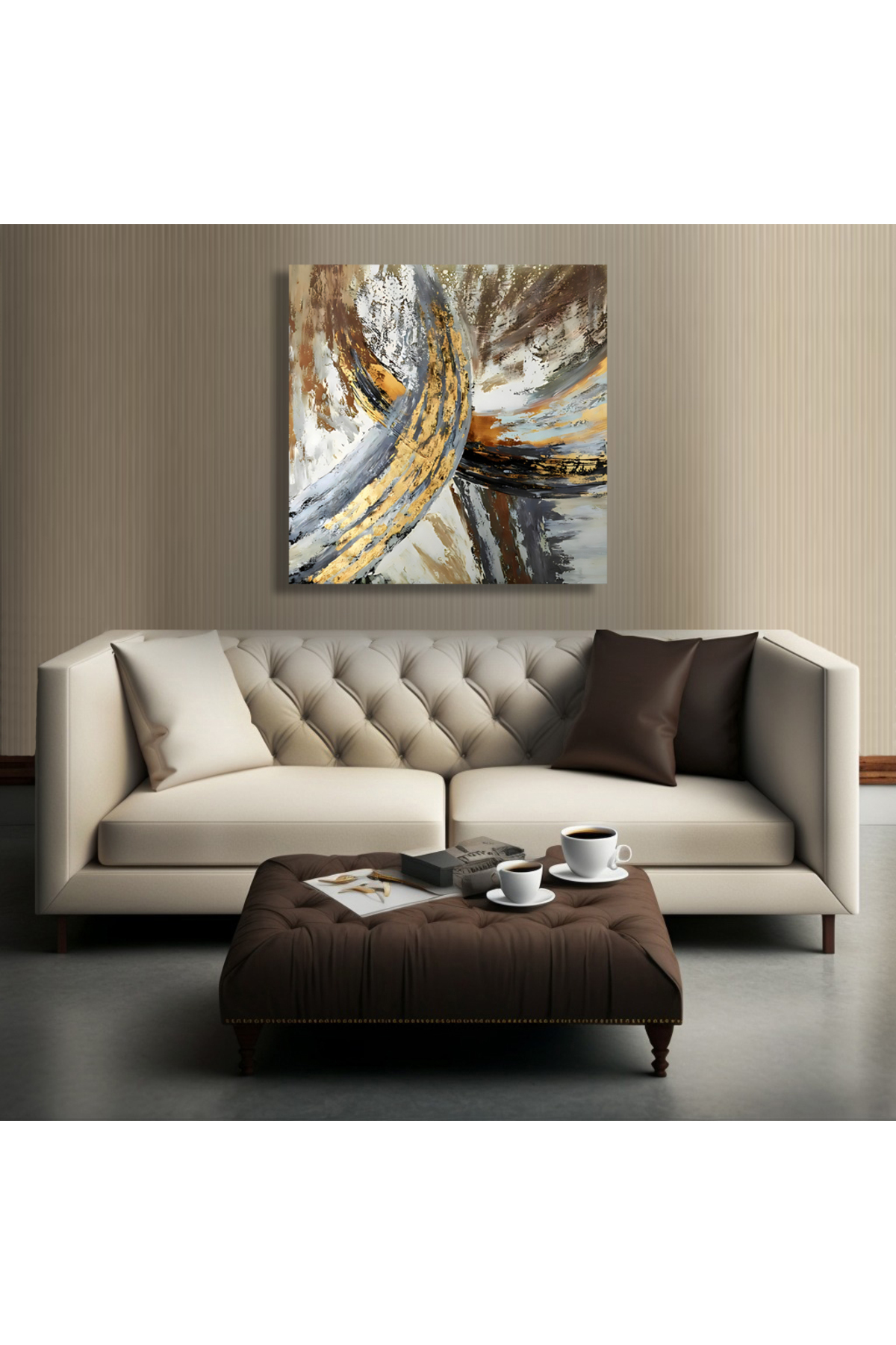 Korkmazkanvas Dekoratif Mermer Yolu Altın Desen. Kare Kanvas Tablo