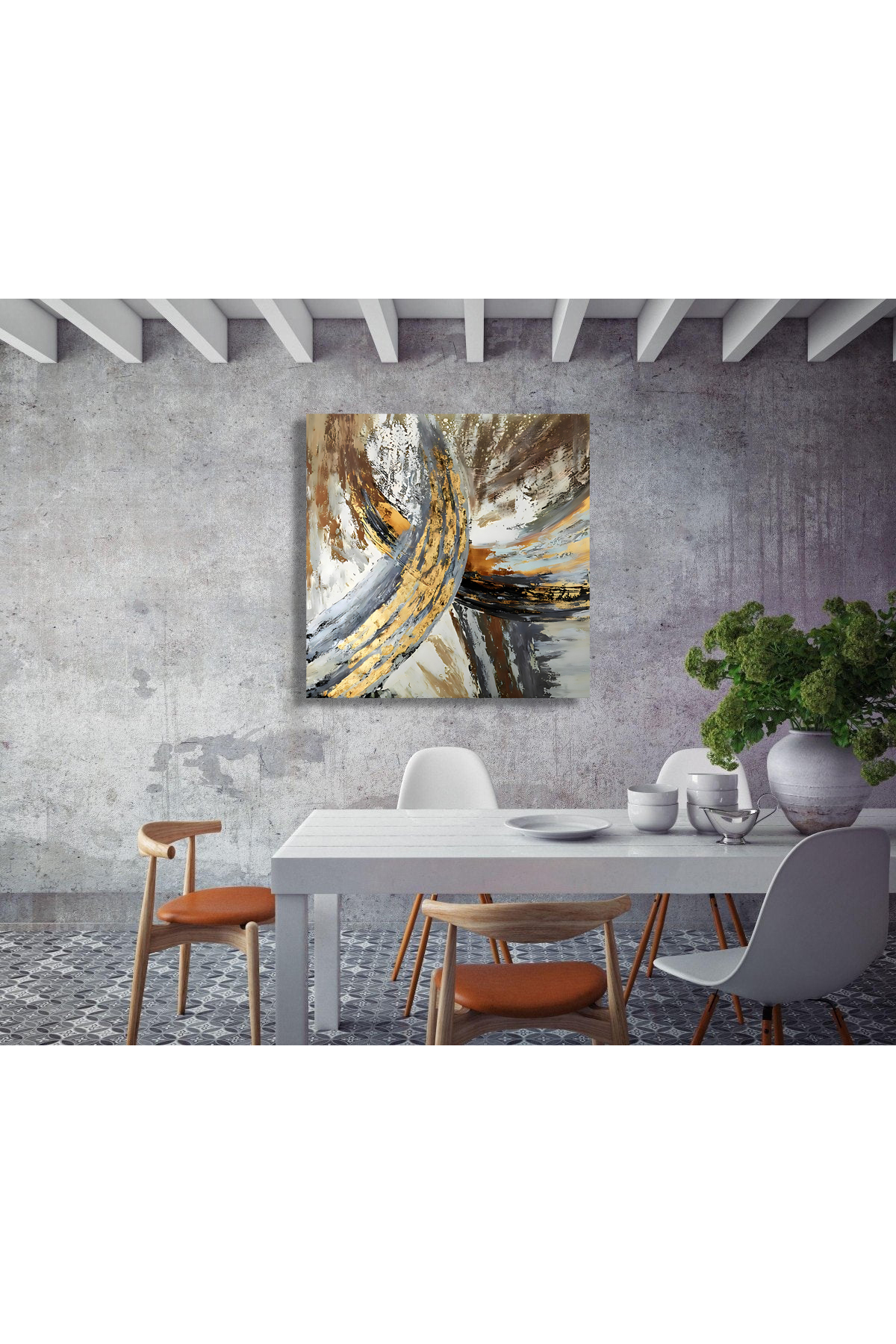 Korkmazkanvas Dekoratif Mermer Yolu Altın Desen. Kare Kanvas Tablo