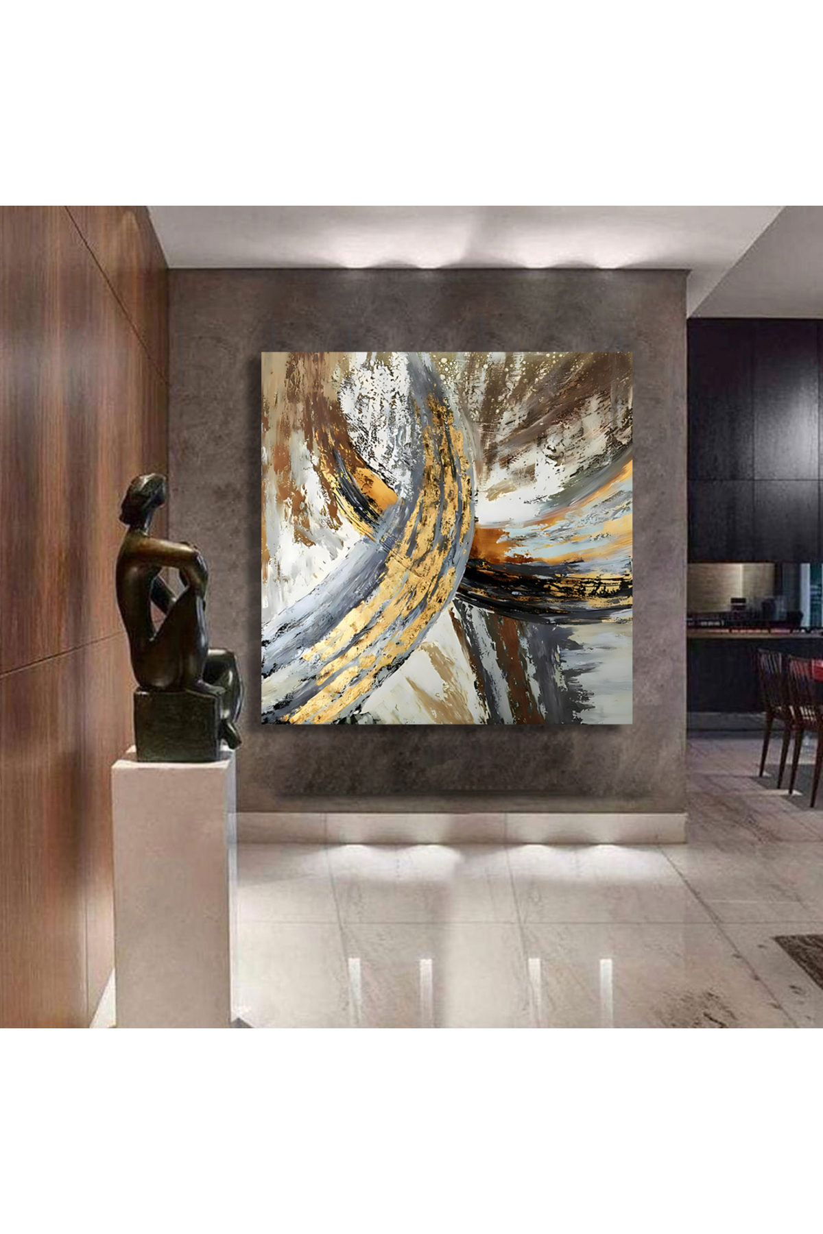 Korkmazkanvas Dekoratif Mermer Yolu Altın Desen. Kare Kanvas Tablo