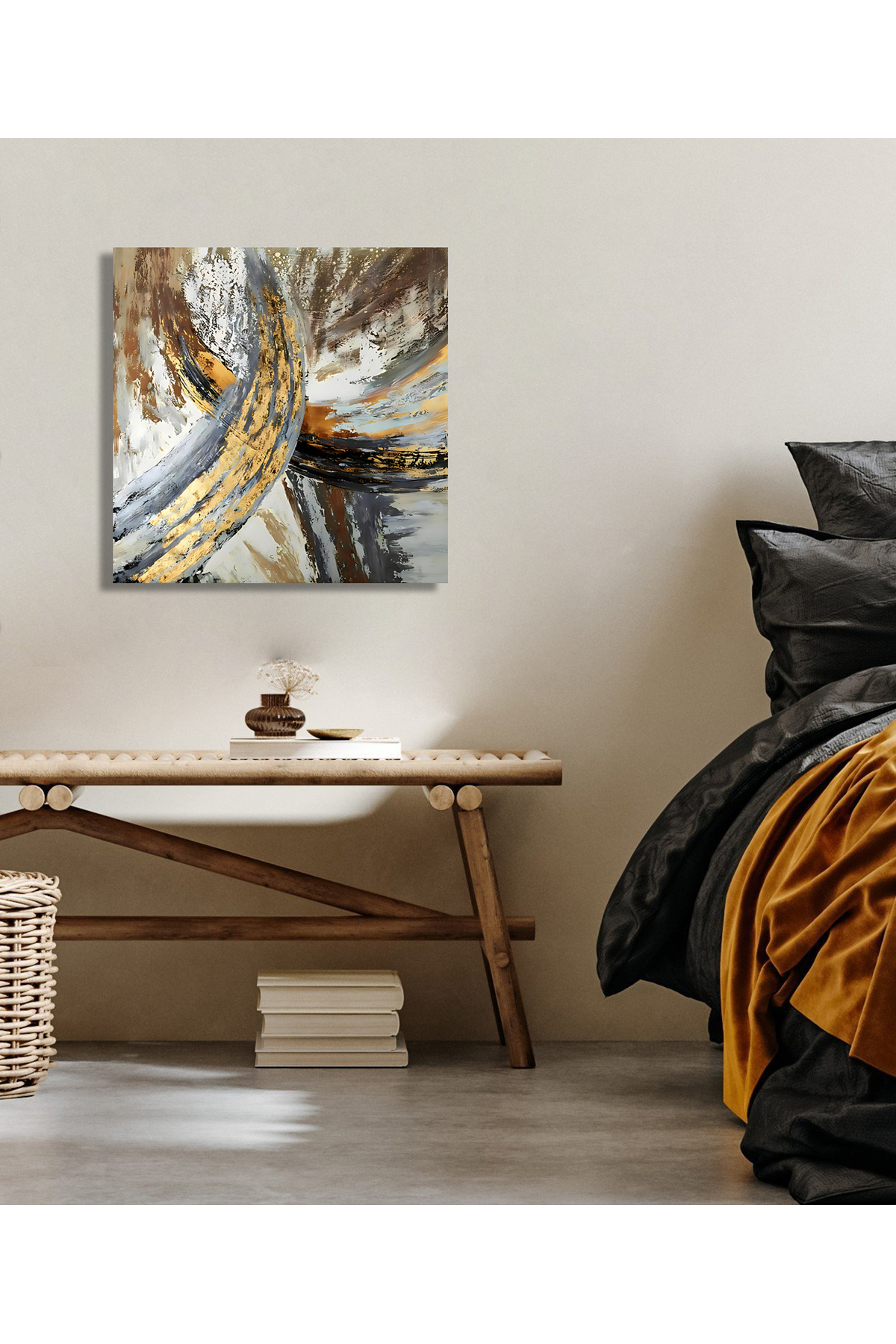 Korkmazkanvas Dekoratif Mermer Yolu Altın Desen. Kare Kanvas Tablo