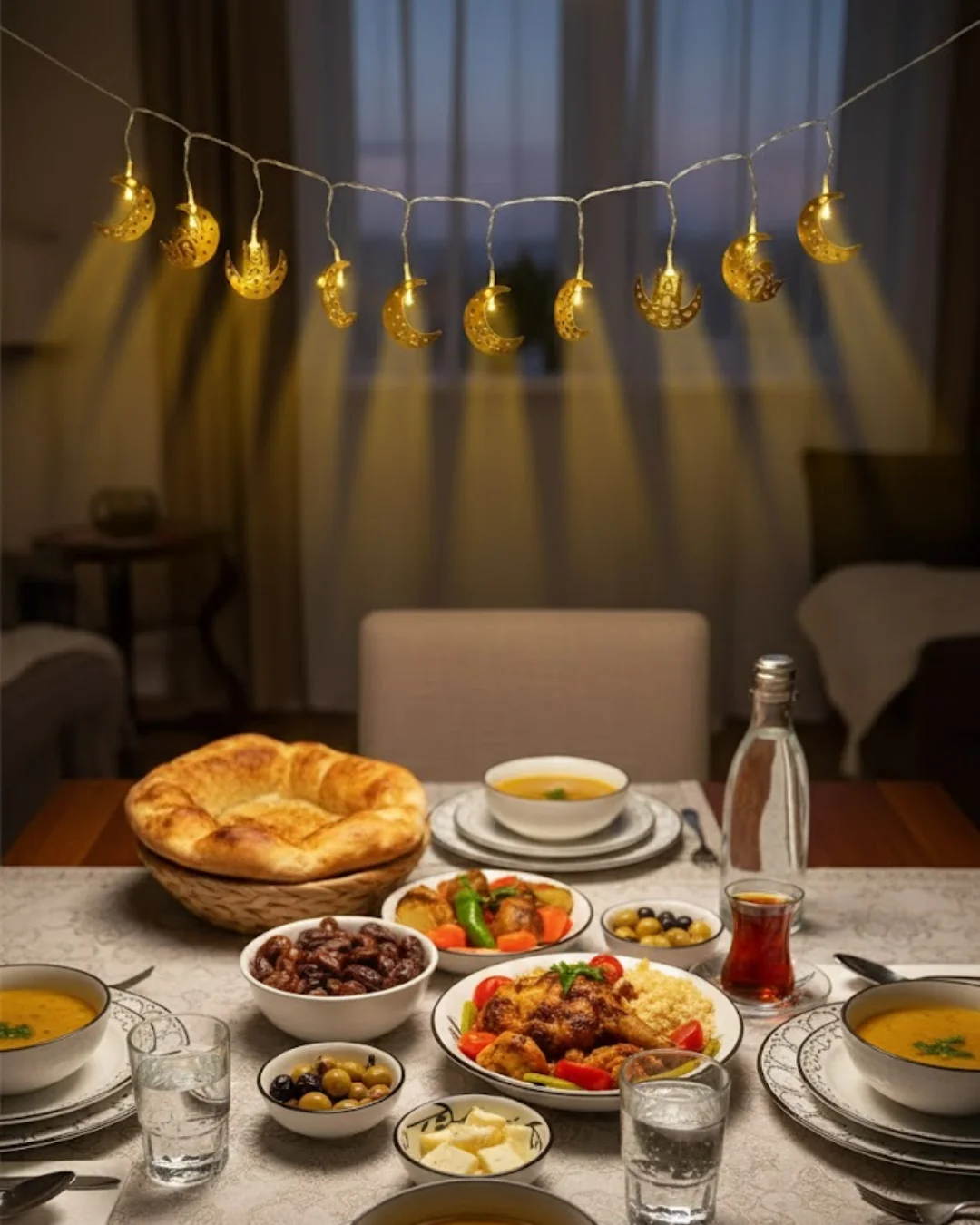 Dekoratif Minareli Hilal LED Işık Metal Gövdeli Ramazan Aydınlatma