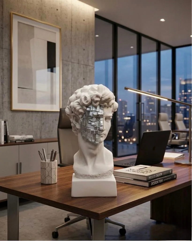 Dekoratif Modern David Büst Biblo Beyaz Gümüş – Dekoratif Heykel,