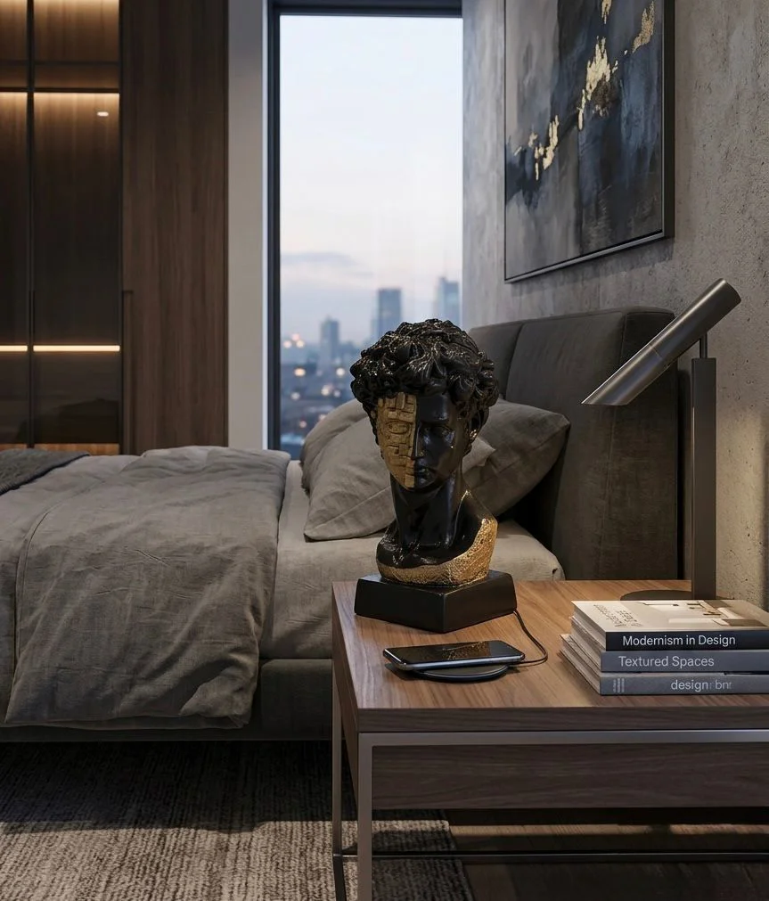Dekoratif Modern David Büst Biblo Siyah Gold – Dekoratif Heykel, 