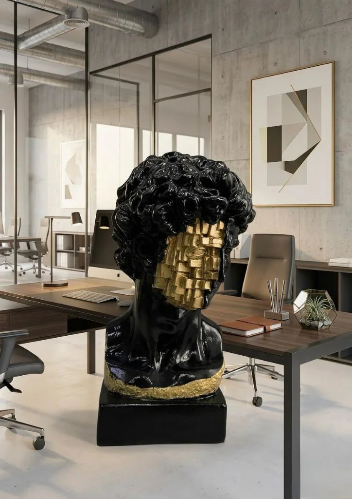 Dekoratif Modern David Büst Biblo Siyah Gold – Dekoratif Heykel, 