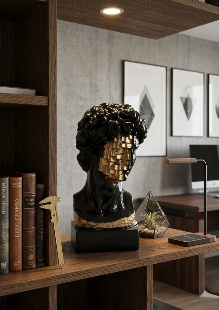 Dekoratif Modern David Büst Biblo Siyah Gold – Dekoratif Heykel, 