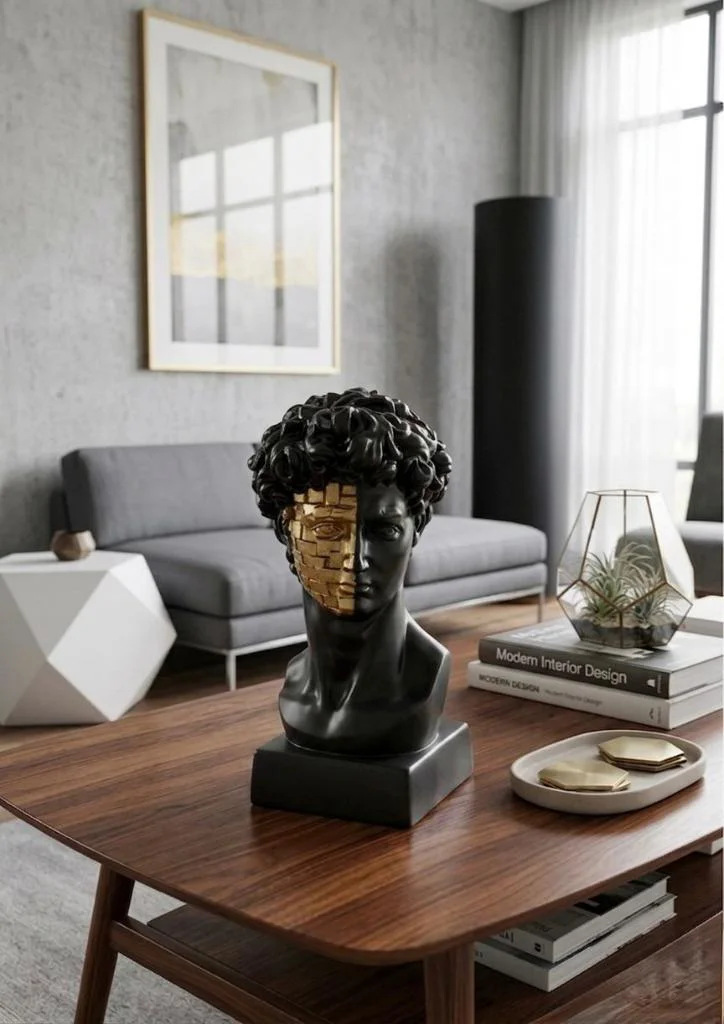 Dekoratif Modern David Büst Biblo Siyah Gold – Dekoratif Heykel, 