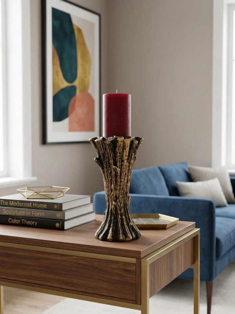 Dekoratif Mumluk Şamdan Siyah Gold Silindir mumluk – Modern Seram
