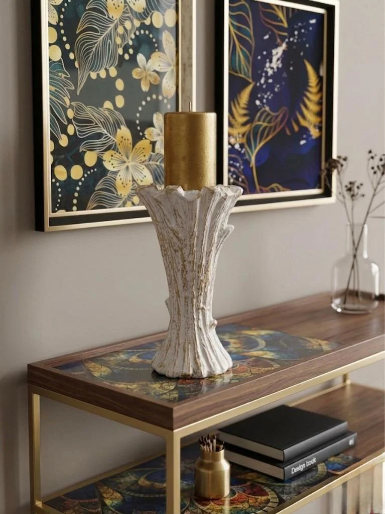 Dekoratif Mumluk Şamdan Beyaz Gold Silindir mumluk – Modern Seram