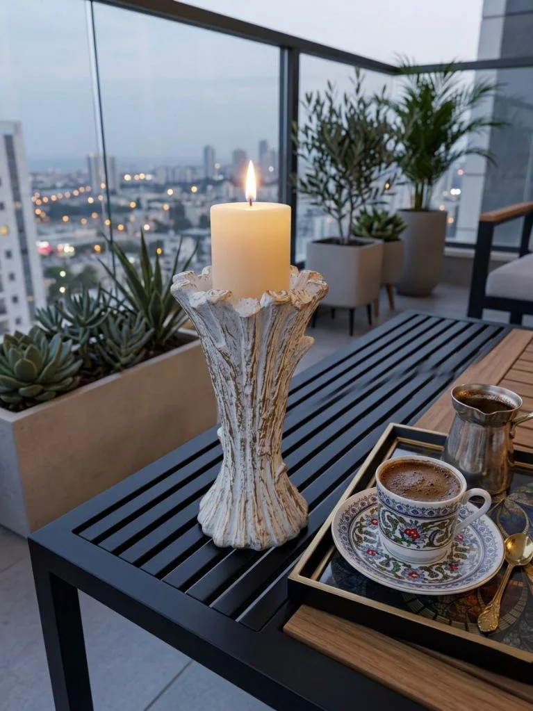 Dekoratif Mumluk Şamdan Beyaz Gold Silindir mumluk – Modern Seram