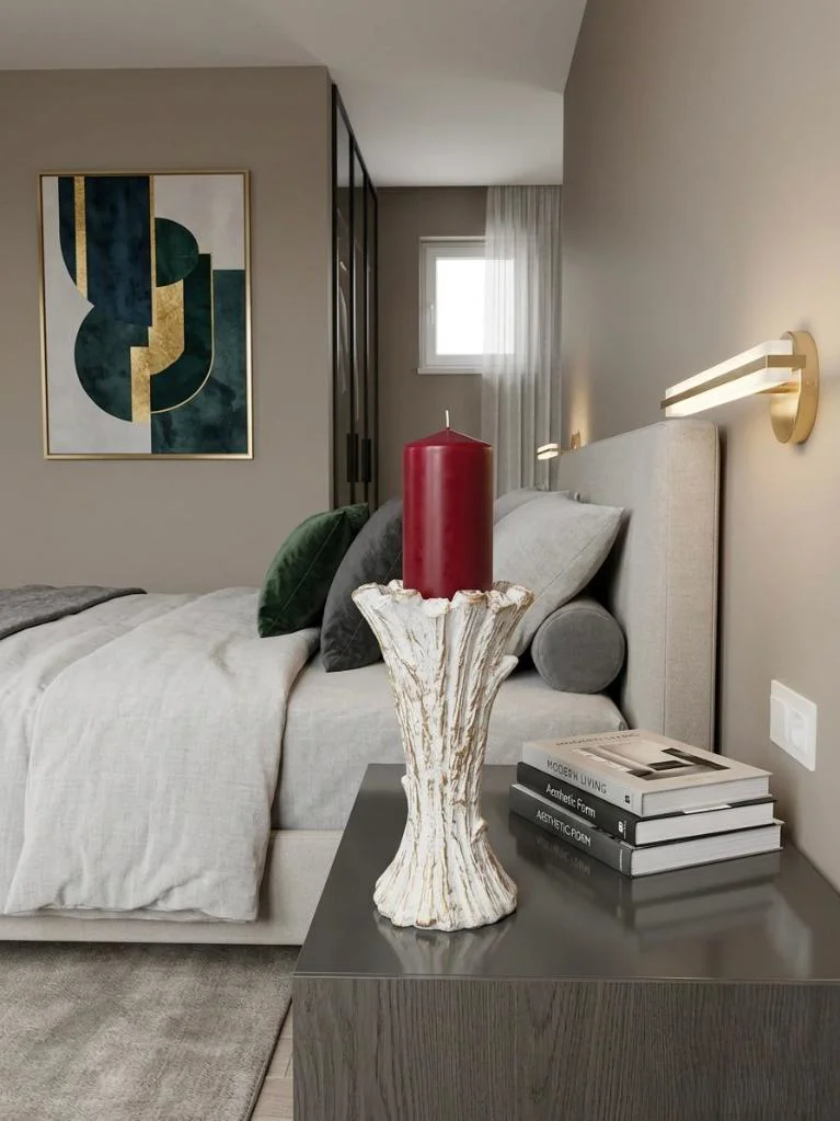 Dekoratif Mumluk Şamdan Beyaz Gold Silindir mumluk – Modern Seram