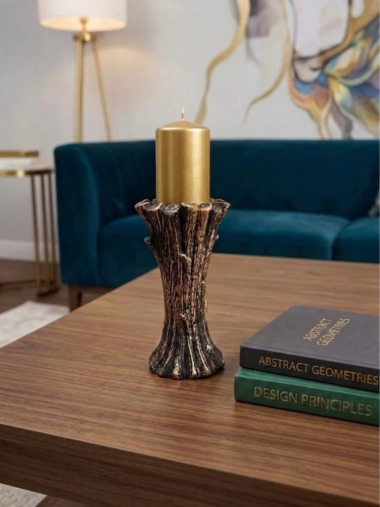 Dekoratif Mumluk Şamdan Siyah Gold Silindir mumluk – Modern Seram