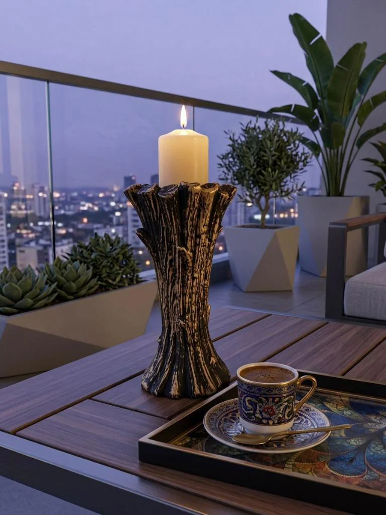 Dekoratif Mumluk Şamdan Siyah Gold Silindir mumluk – Modern Seram