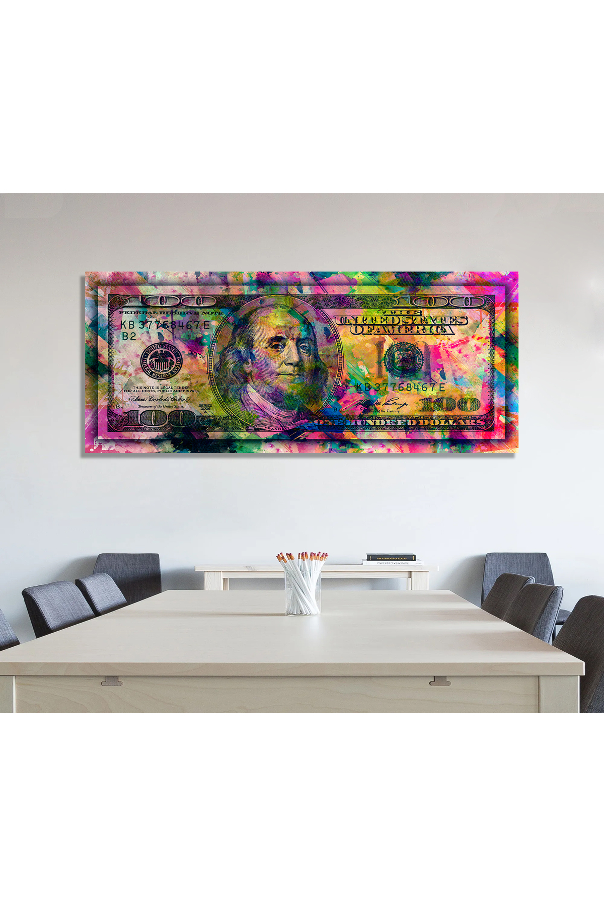 Korkmazkanvas Dekoratif Ofisler İçin Renkli Soyut Dolar Tablo