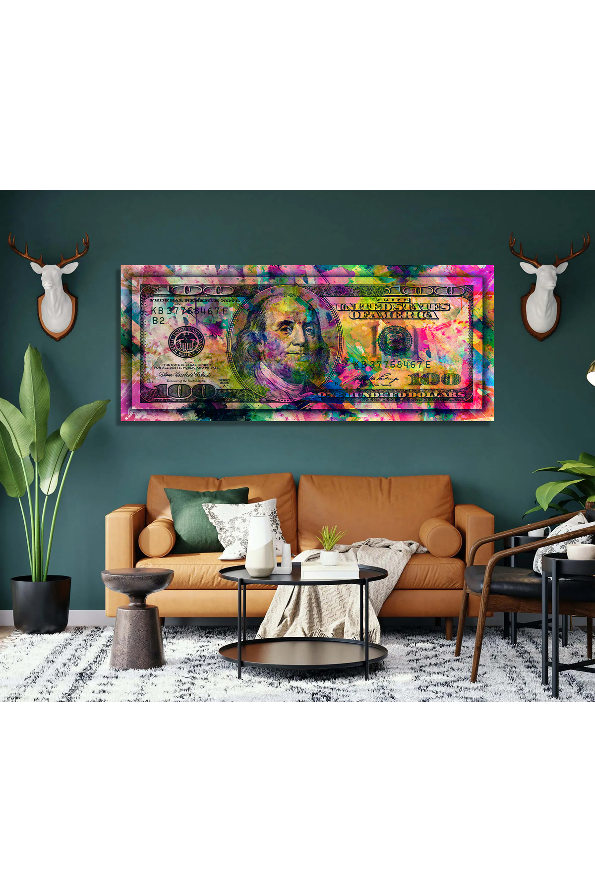 Korkmazkanvas Dekoratif Ofisler İçin Renkli Soyut Dolar Tablo