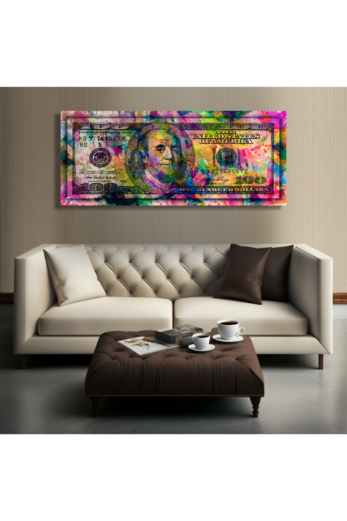 Korkmazkanvas Dekoratif Ofisler İçin Renkli Soyut Dolar Tablo