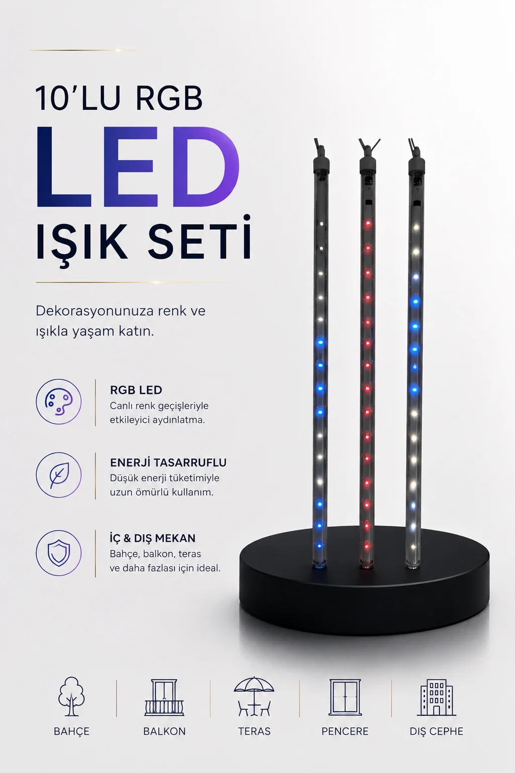 Dekoratif Ortam Aydınlatması RGB LED 10’lu Çubuk Seti