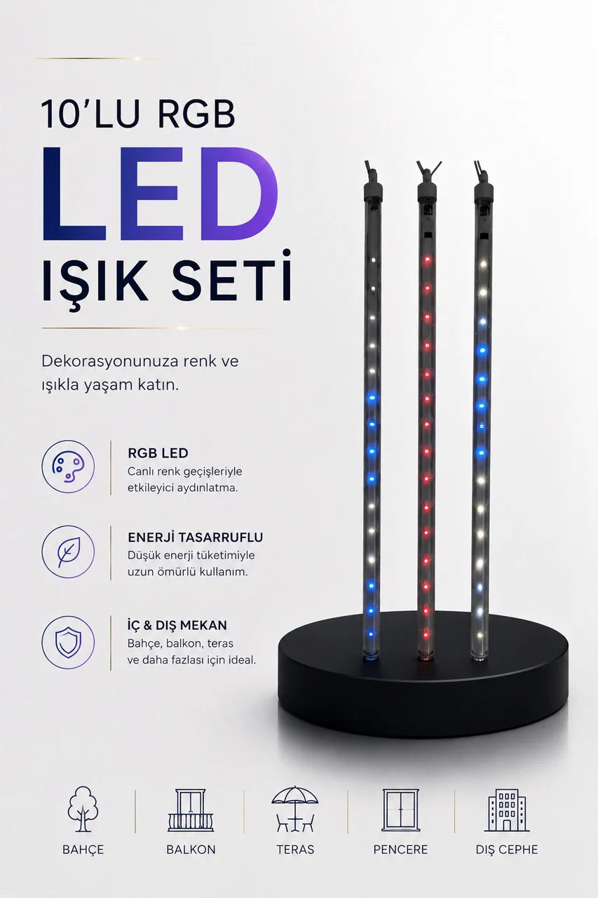 Dekoratif Ortam Aydınlatması Rgb Led 10 Lu Çubuk Seti - Lisinya Diğer