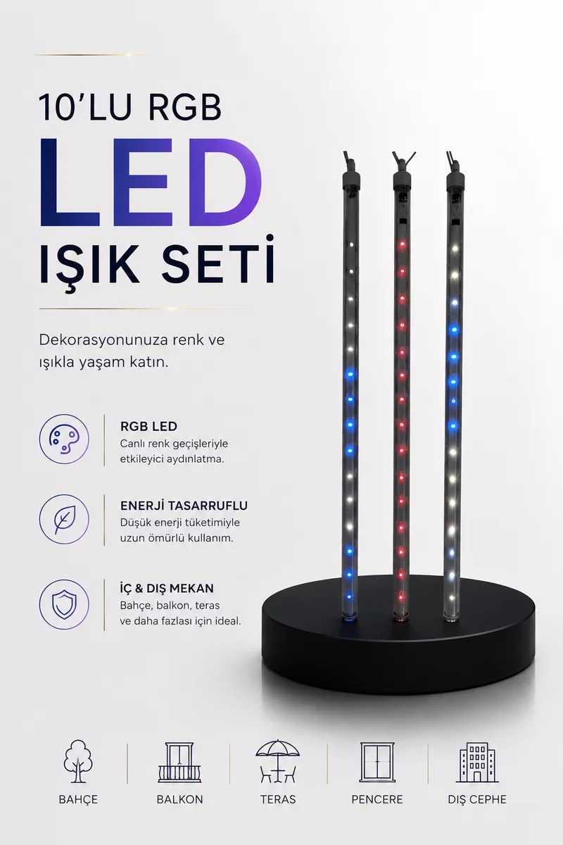 Dekoratif Ortam Aydınlatması RGB LED 10’lu Çubuk Seti