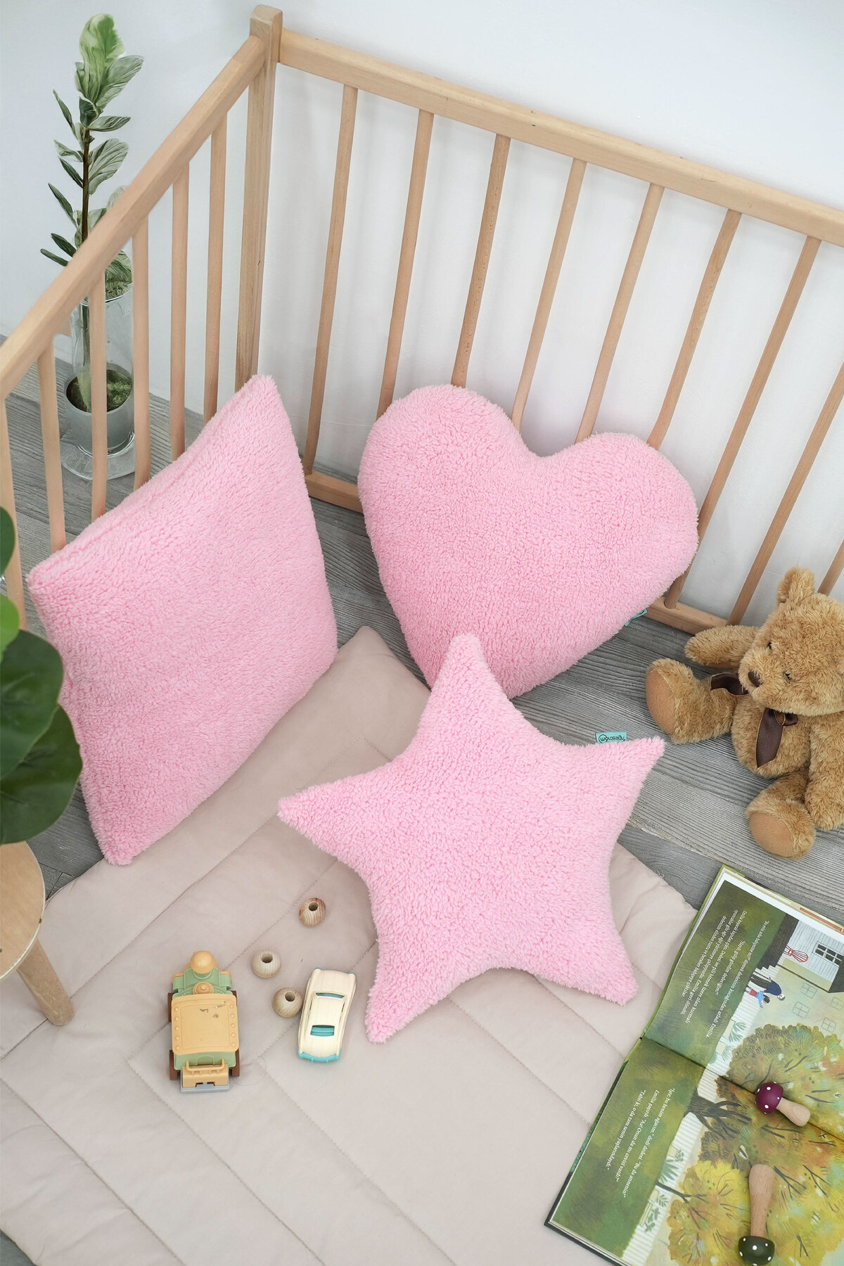 Mordesign Dekoratif Peluş Yastık, Teddy Kumaş Kalp Yastık, Süper Yumuşak Ka