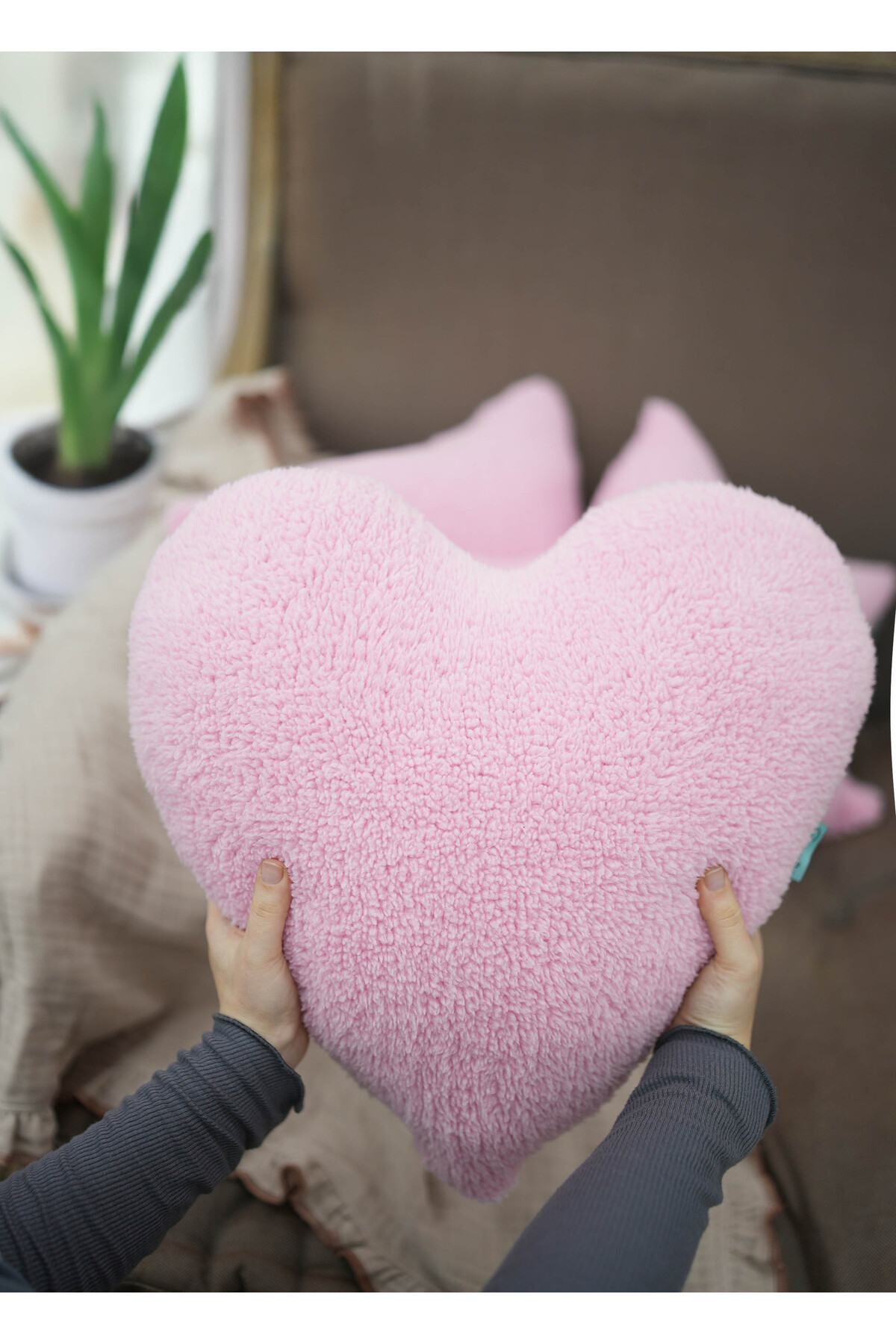 Mordesign Dekoratif Peluş Yastık, Teddy Kumaş Kalp Yastık, Süper Yumuşak Ka