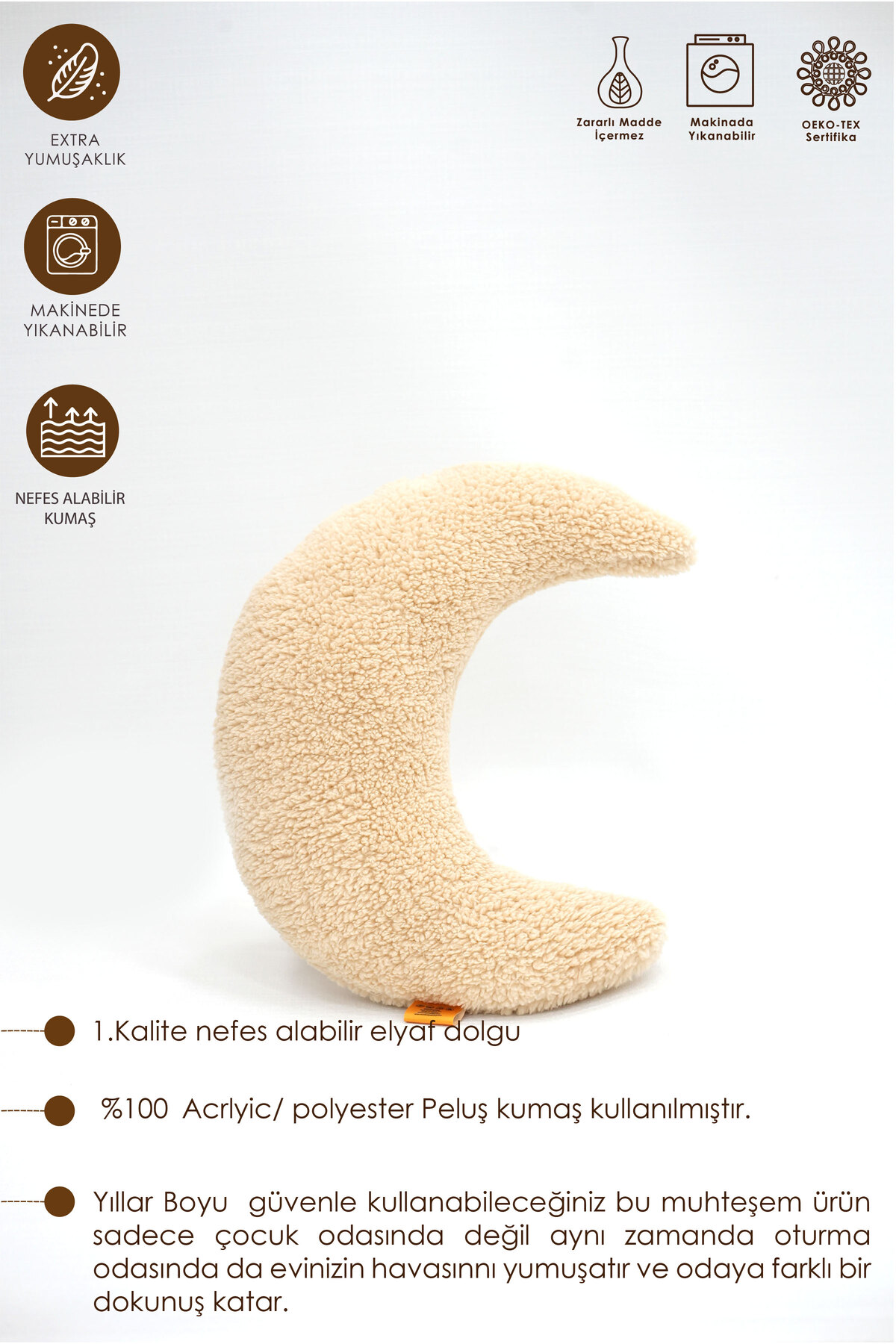 Mordesign Dekoratif Peluş Yastik, Teddy Kumaş Yastik, Süper Kabarik Teddy M