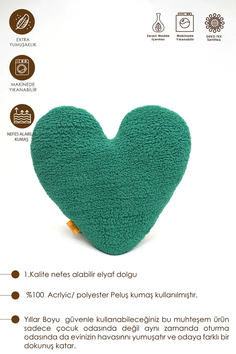 Dekoratif Peluş Yastık, Teddy Kumaş Kalp Yastık, Süper Yumuşak Ka