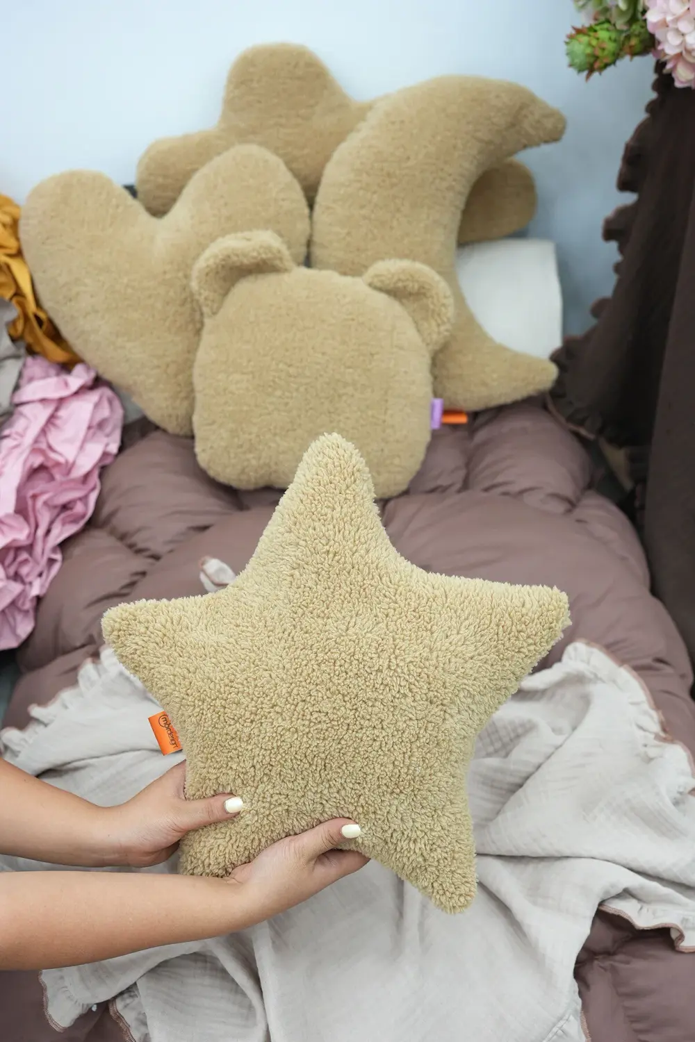 Dekoratif Peluş Yastık, Teddy Kumaş Yastık, Süper Kabarık Yıldız