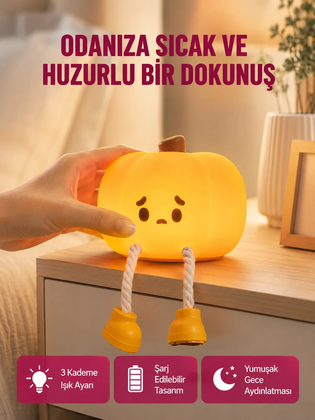 Dekoratif Pumpkin Gece Lambası Şarjlı Dokunmatik LED Işık Yeni Nesil Fiyatı, Yorumları ve Özellikleri