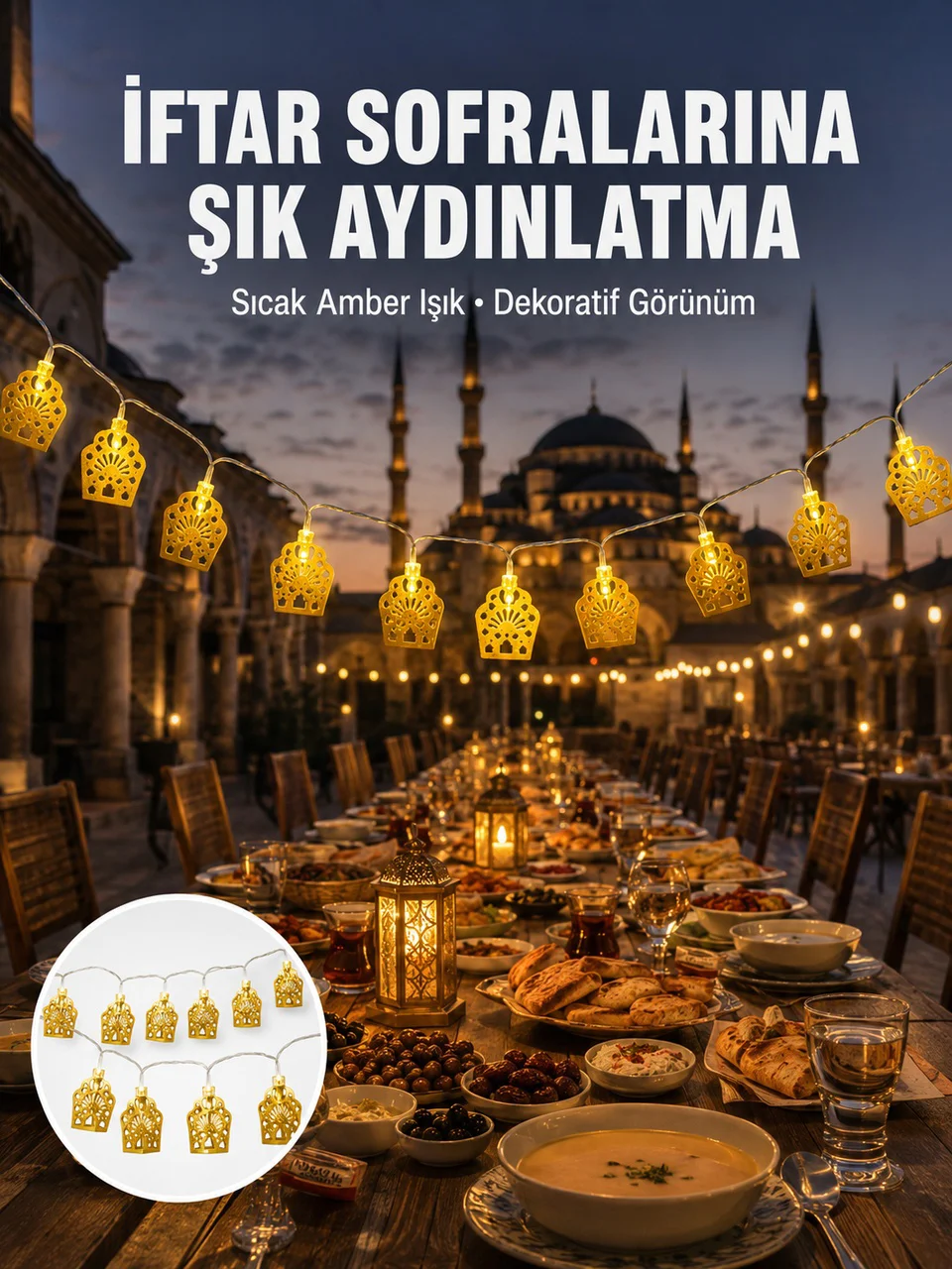 Dekoratif Ramazan Led Işık Pilli Cami Tasarımlı Zincir Aydınlatma Yeni Nesil - Lisinya Diğer
