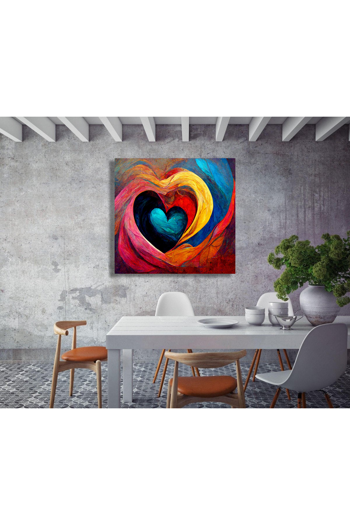 Korkmazkanvas Dekoratif Renkli Aşk Ve Kalp. Kare Kanvas Tablo