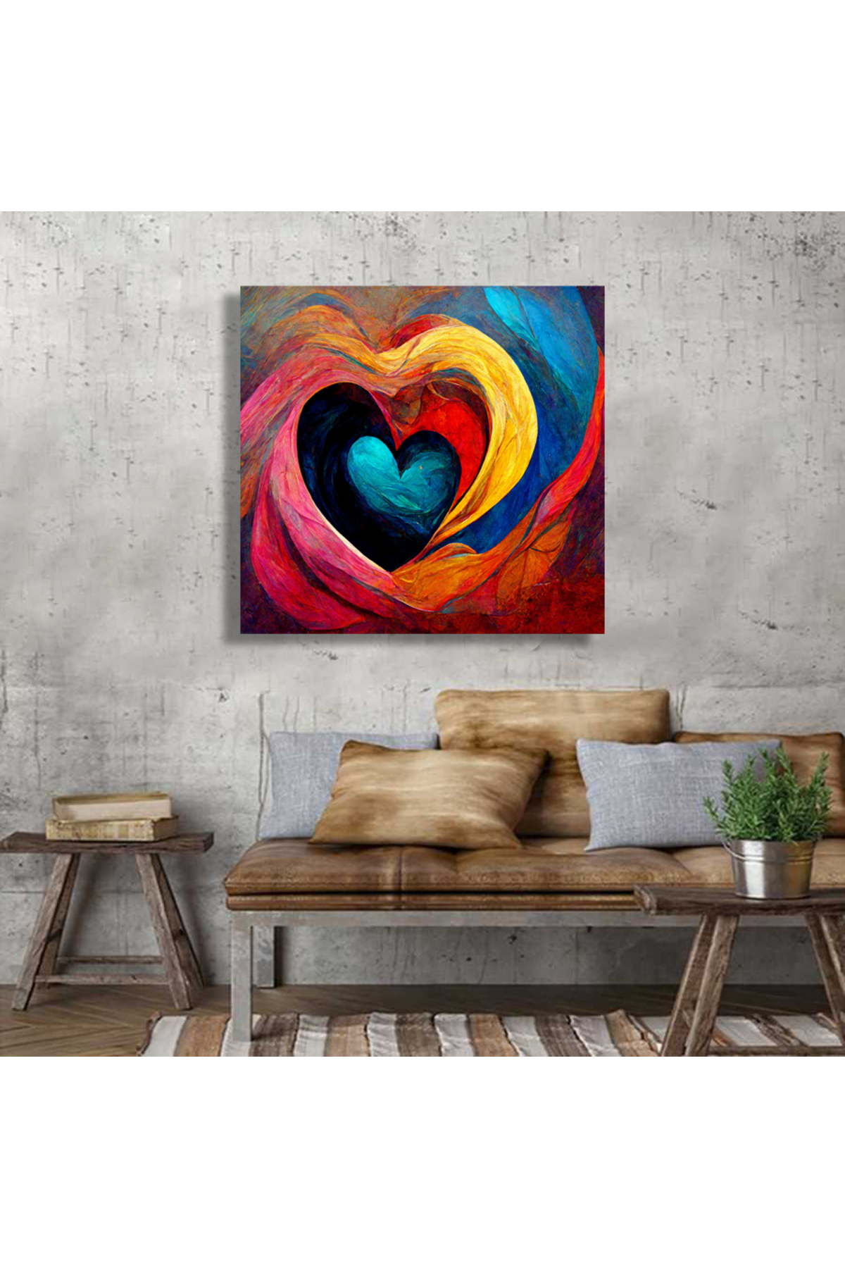 Korkmazkanvas Dekoratif Renkli Aşk Ve Kalp. Kare Kanvas Tablo