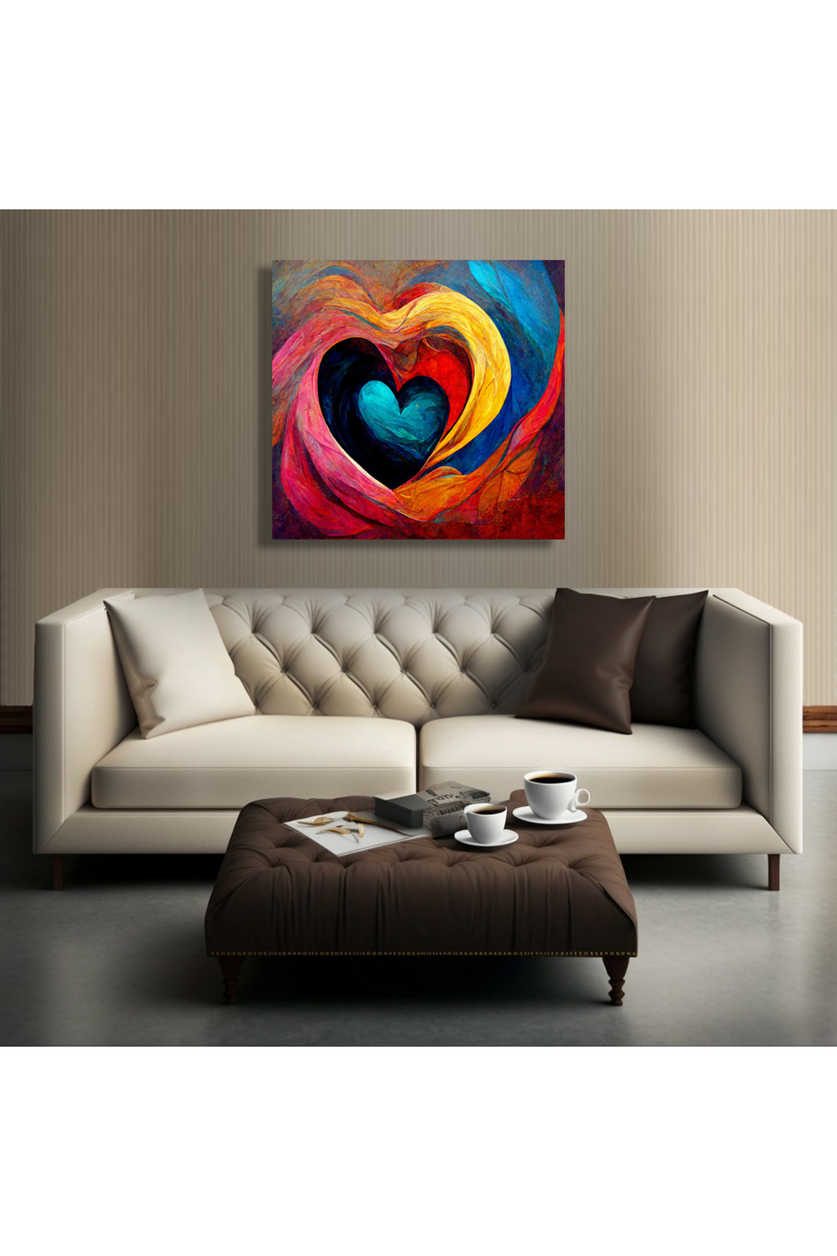 Korkmazkanvas Dekoratif Renkli Aşk Ve Kalp. Kare Kanvas Tablo
