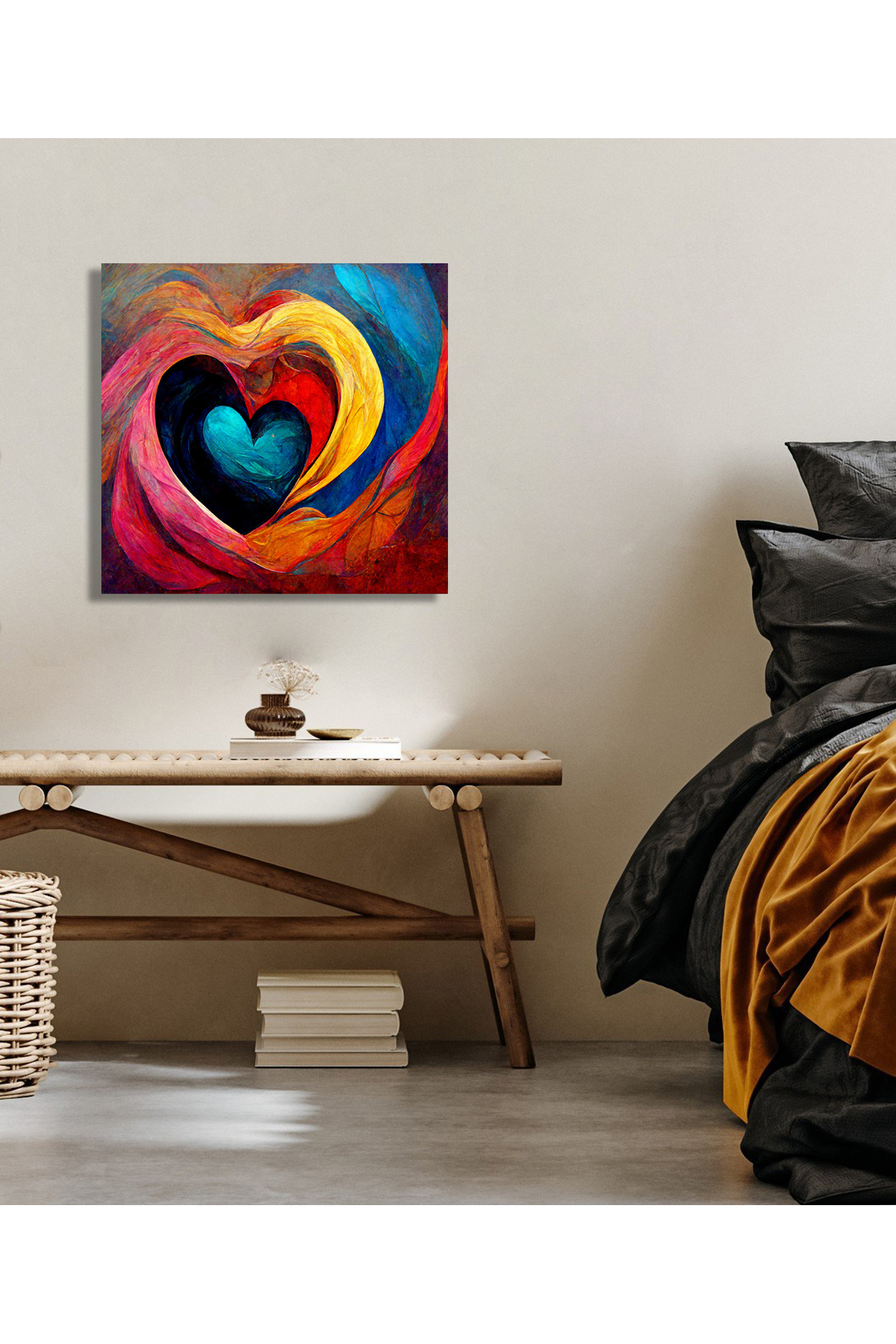 Korkmazkanvas Dekoratif Renkli Aşk Ve Kalp. Kare Kanvas Tablo