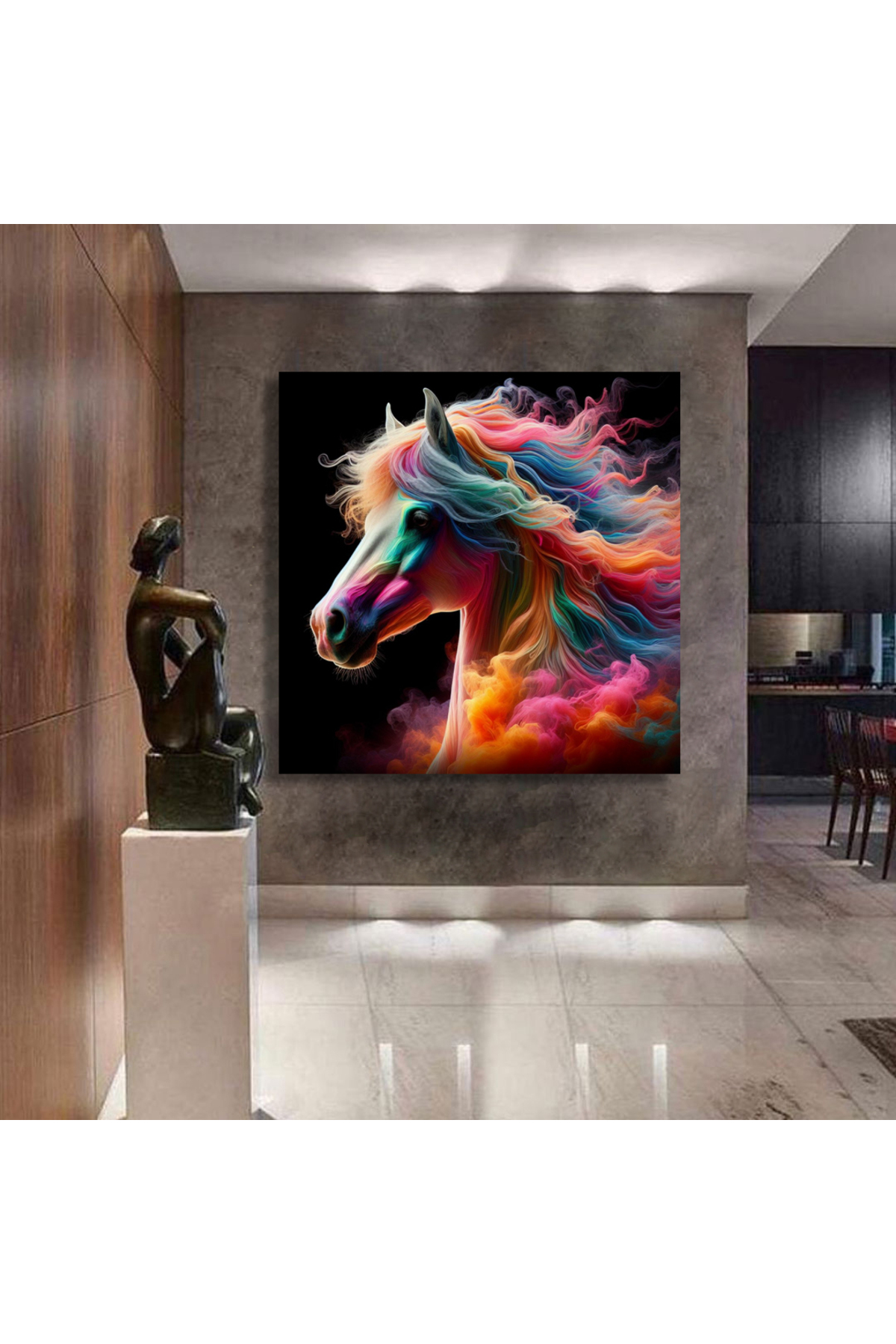 Korkmazkanvas Dekoratif Renkli Kare At Tablosu - 1 Kanvas Tablo