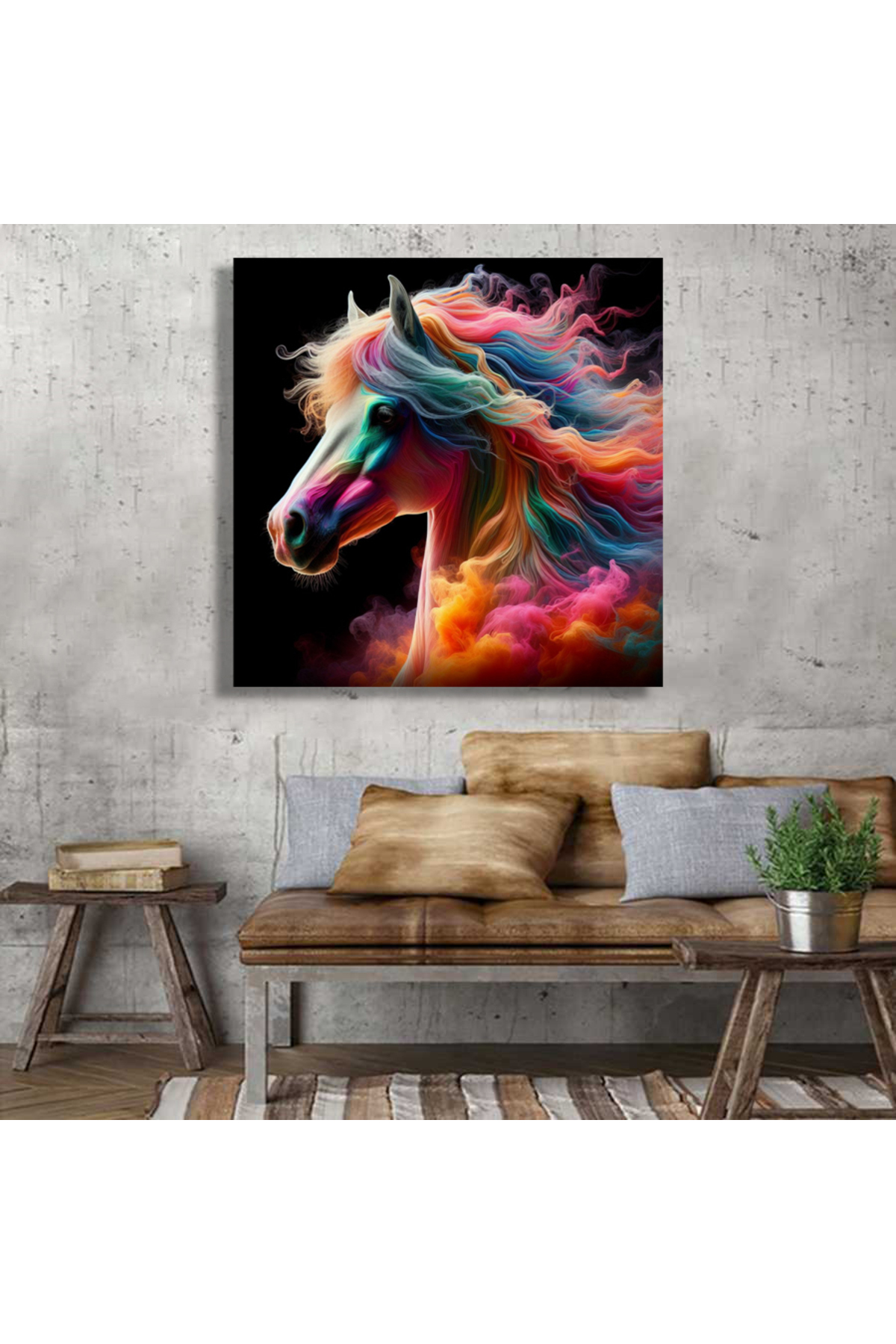 Korkmazkanvas Dekoratif Renkli Kare At Tablosu - 1 Kanvas Tablo
