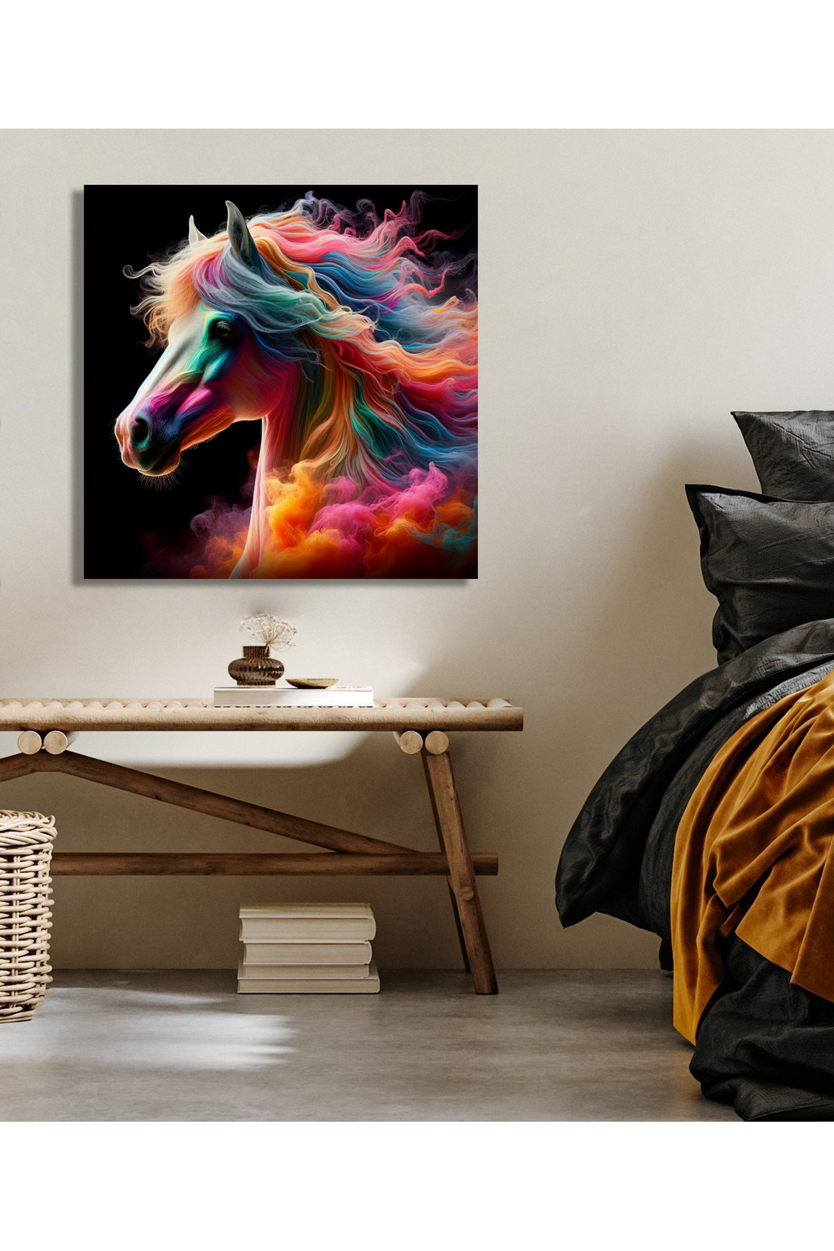 Korkmazkanvas Dekoratif Renkli Kare At Tablosu - 1 Kanvas Tablo