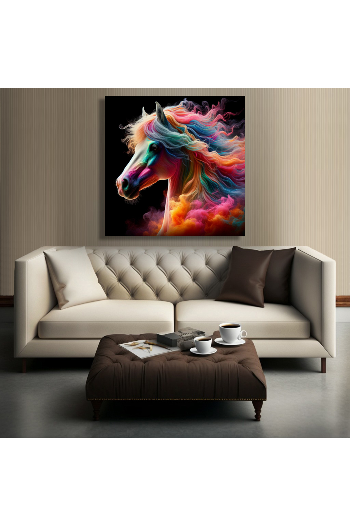 Korkmazkanvas Dekoratif Renkli Kare At Tablosu - 1 Kanvas Tablo