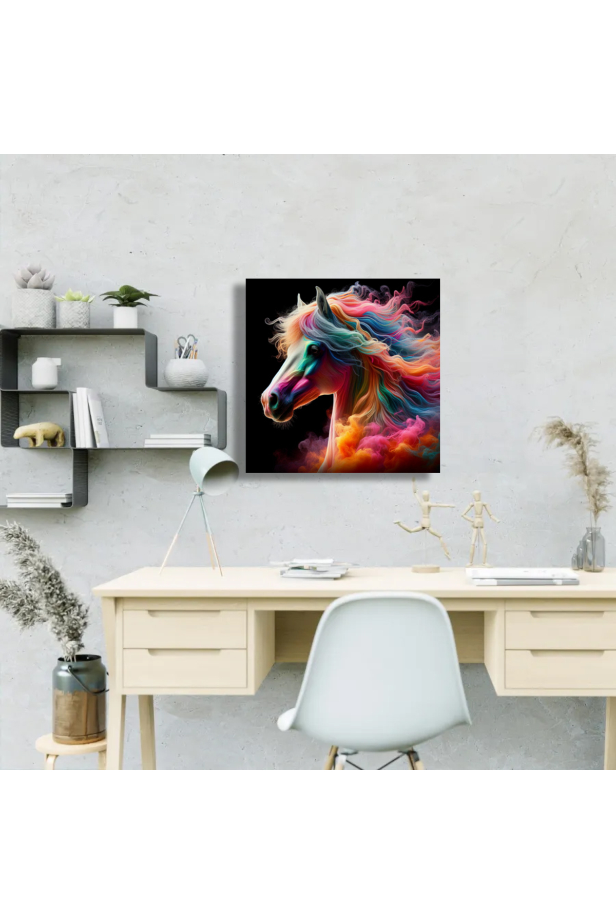 Korkmazkanvas Dekoratif Renkli Kare At Tablosu - 1 Kanvas Tablo