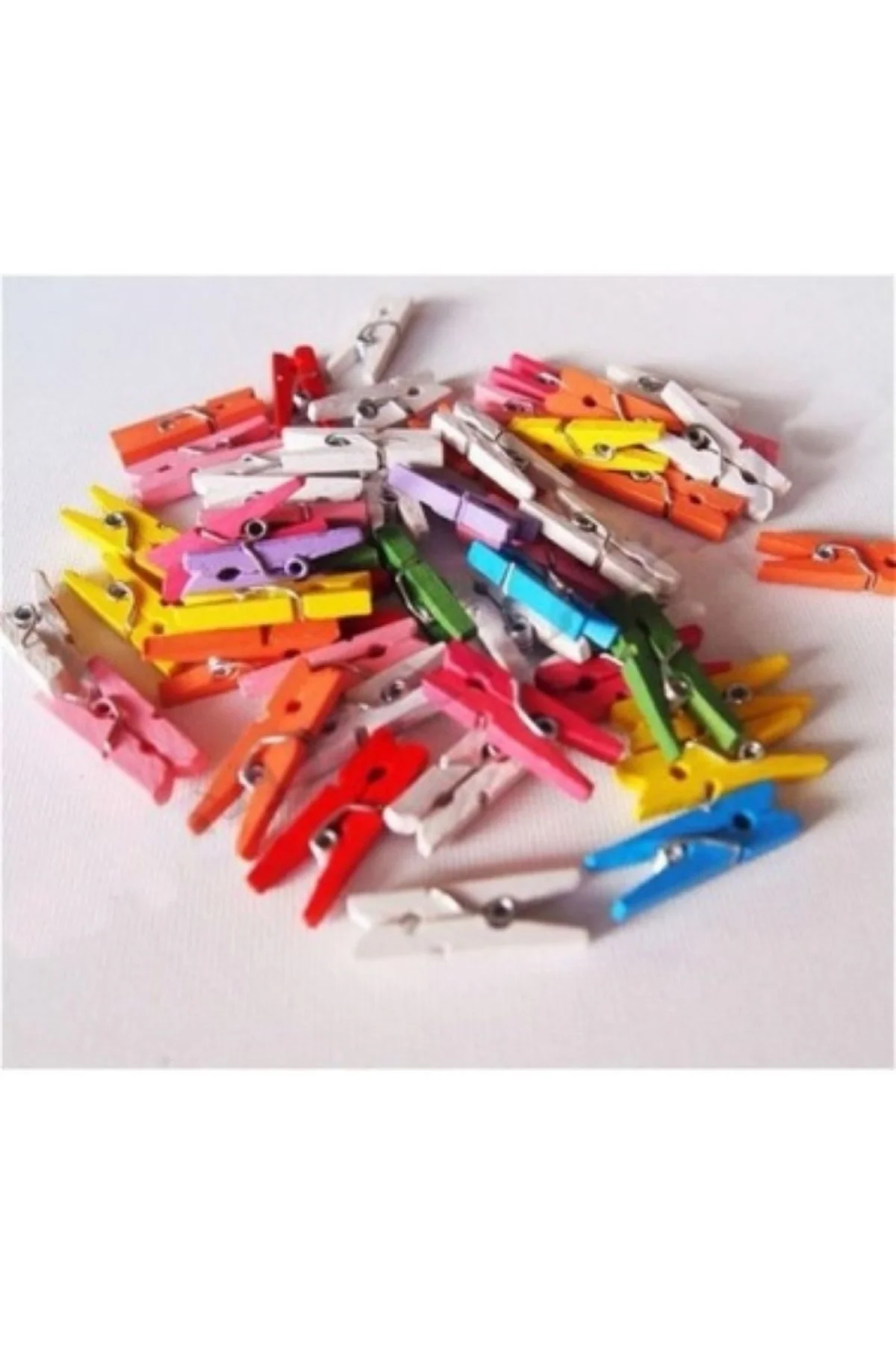 Dekoratif Renkli Mini Ahşap Mandal (50 Adet)