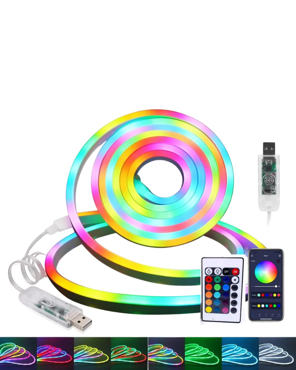 Dekoratif RGB LED Şerit Neon Işık 3 Metre Su Geçirmez Uzaktan Kumandalı Ortam Aydınlatması