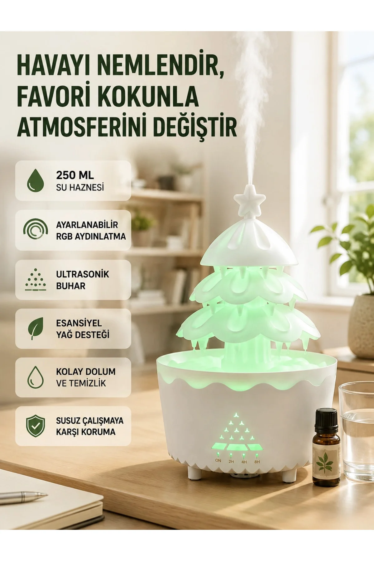 Dekoratif Şans Ağacı Ultrasonik Nemlendirici RGB Gece Lambalı Aroma Difüzörü Dekoratif Şans Ağacı Ultrasonik Nemlendirici RGB Gece Lambalı Aroma Difüzörü - Görsel 3