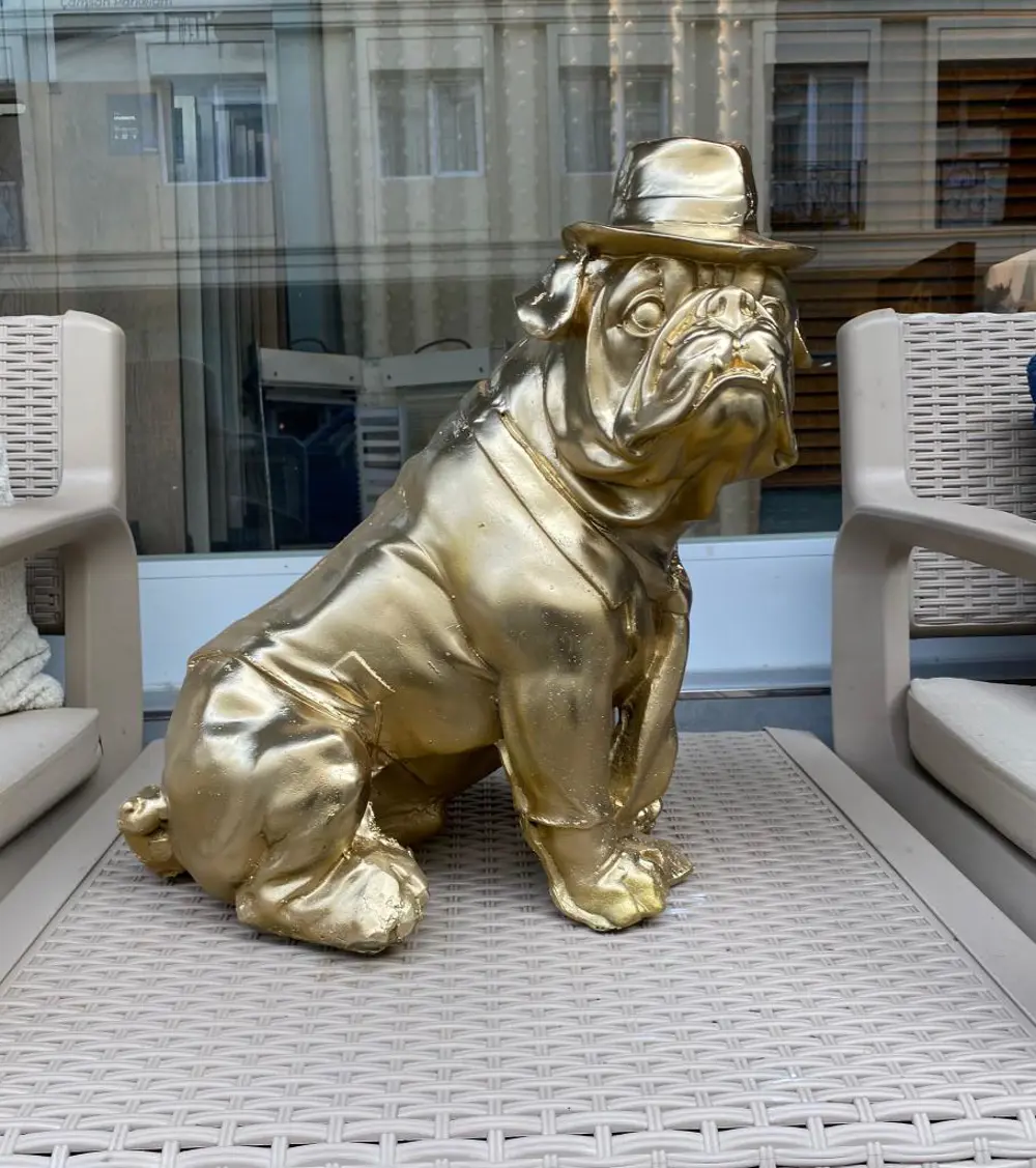Dekoratif  Şapkalı Bulldog Köpek Bahçe Dekoru Ev Ofis Heykel