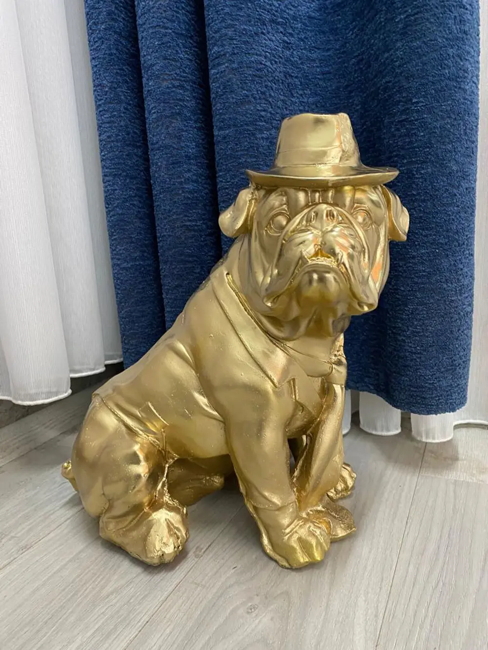 Dekoratif  Şapkalı Bulldog Köpek Bahçe Dekoru Ev Ofis Heykel