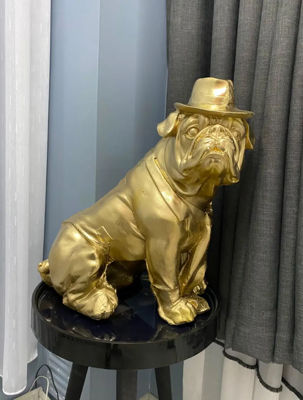Dekoratif  Şapkalı Bulldog Köpek Bahçe Dekoru Ev Ofis Heykel