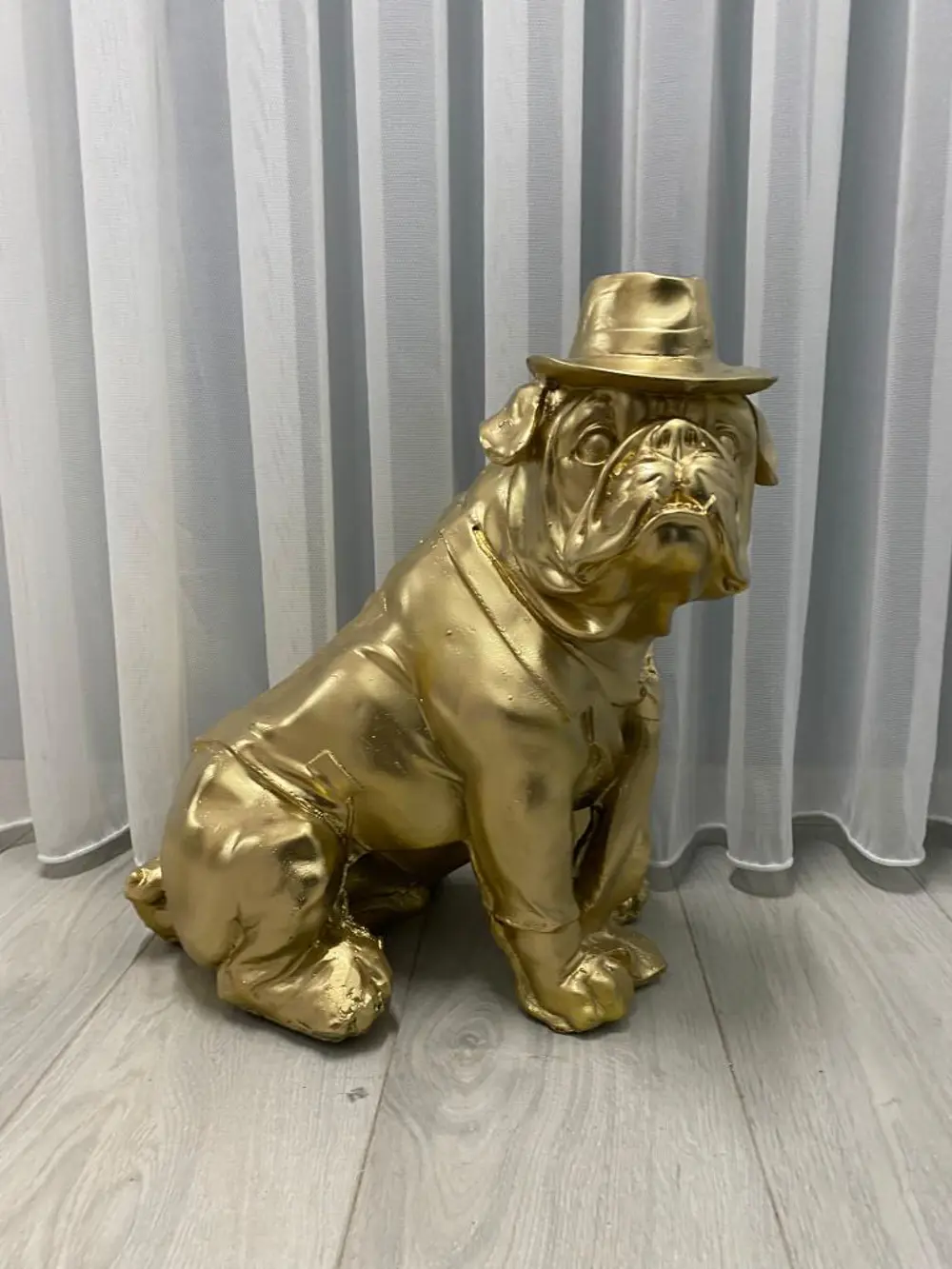 Dekoratif  Şapkalı Bulldog Köpek Bahçe Dekoru Ev Ofis Heykel