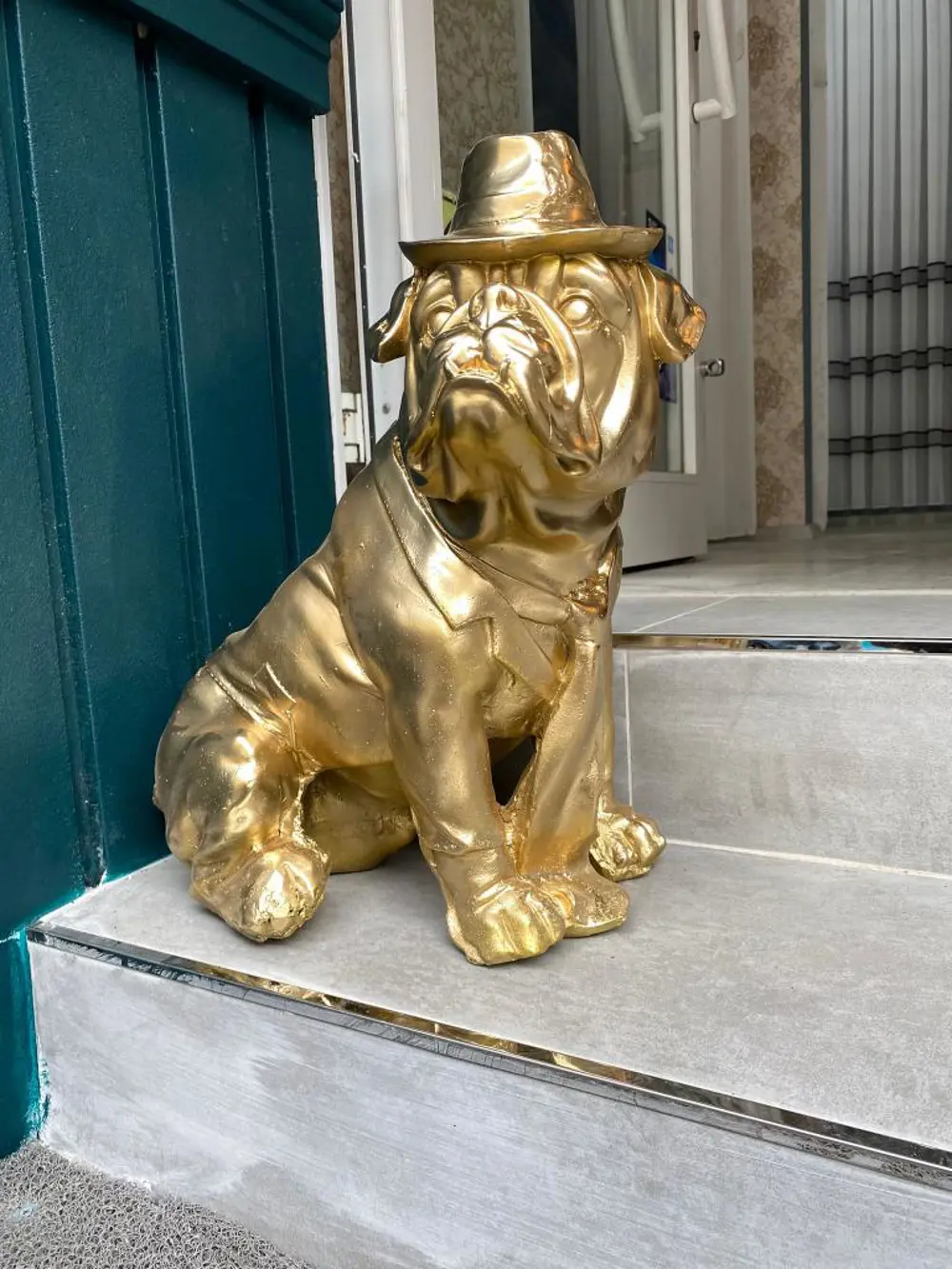 Dekoratif  Şapkalı Bulldog Köpek Bahçe Dekoru Ev Ofis Heykel